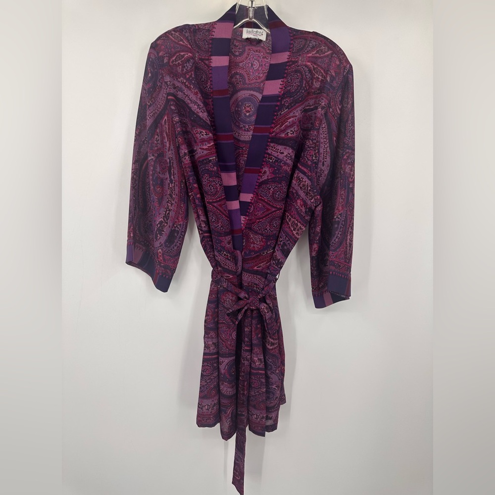 Lejaby Paris Multicolor Purple Pink Print Midi Robe Womens Medium | U308